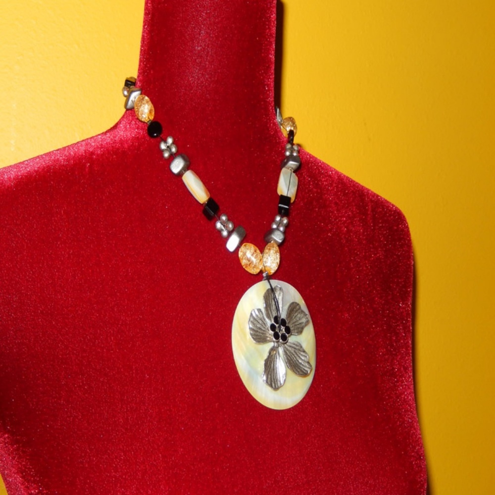 Chico's Mother-of-Pearl Flower & Beads Necklace